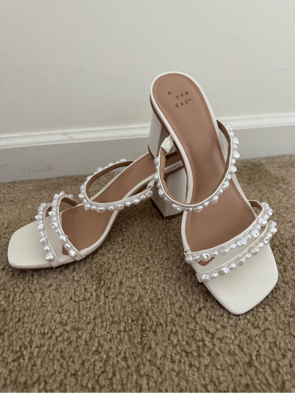 Target White Pearl-Trim Block Heel Sandals